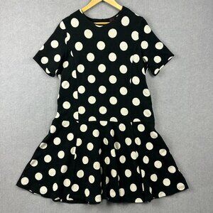 handmade Dress Large Black White Polka Dot Fit & Flare Short Sleeve Stretch